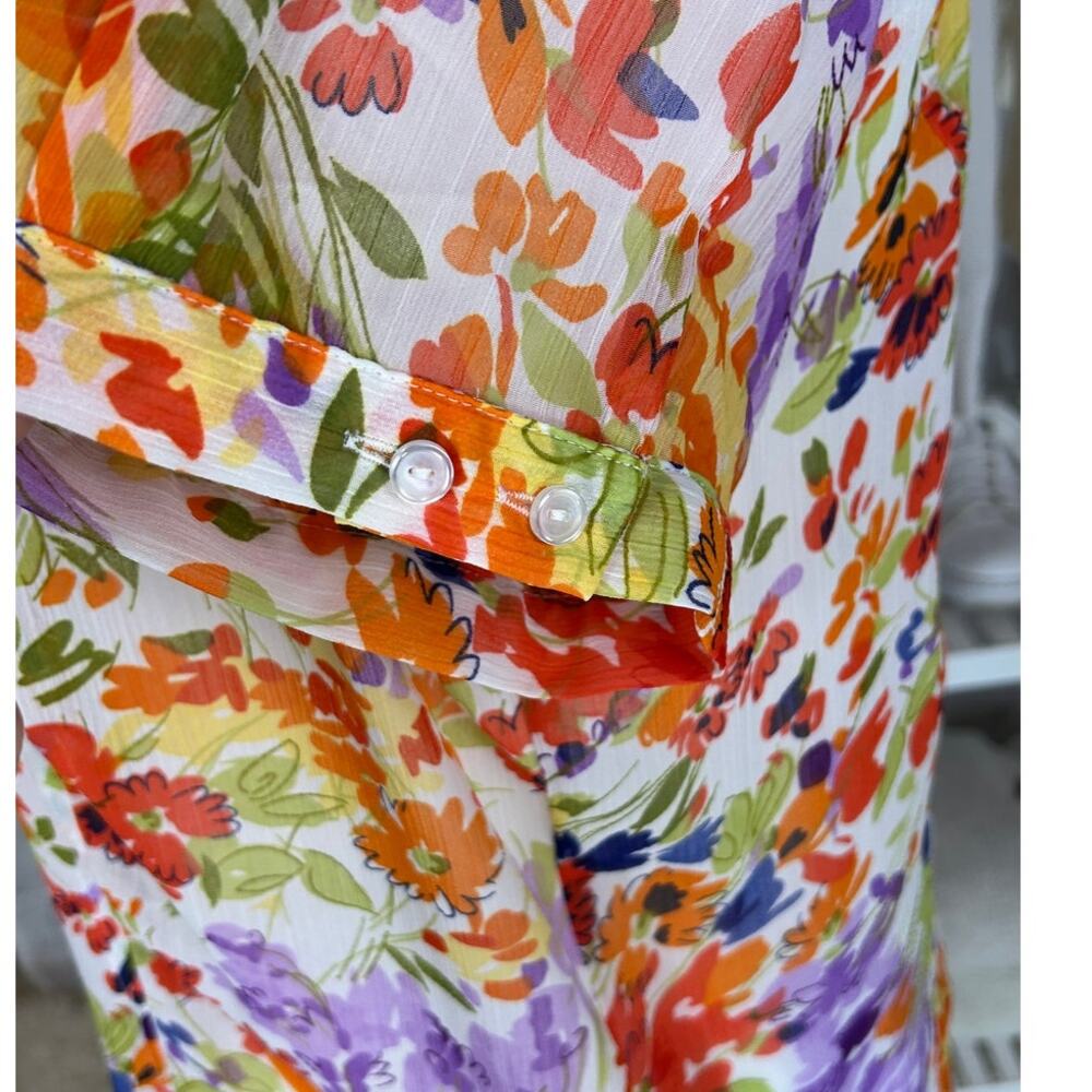 Apparenza Women's Size 1X Multicolor Floral Sheer Button Up Blouse #0388 - Picture 6 of 11